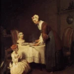 Una madre sirve la mesa mientras dos niñas juntan las manos para bendecir la comida